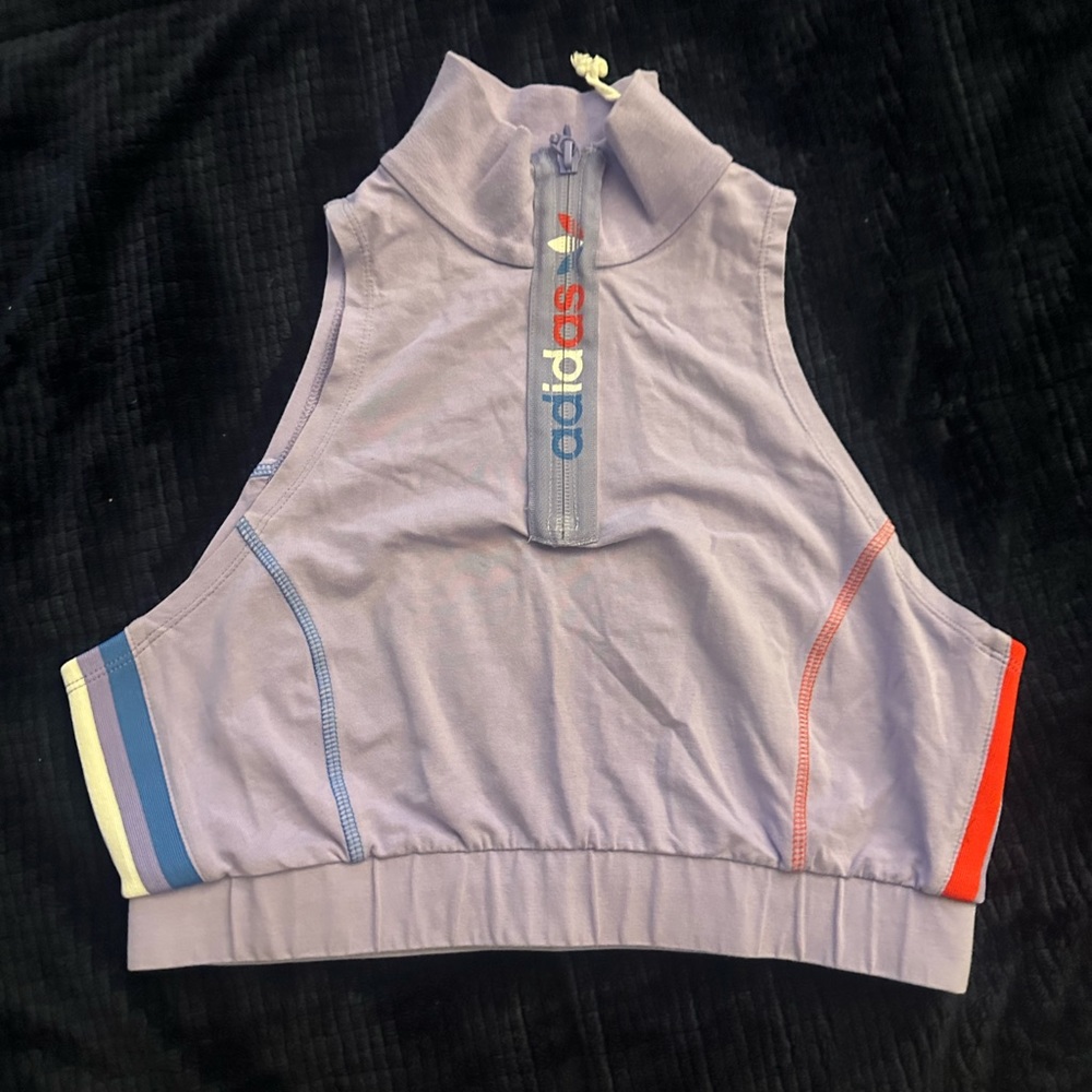 Adidas Originals Adicolor Tricolor Half-Zip Womens Tank Top Soft Purple - Picture 2 of 9